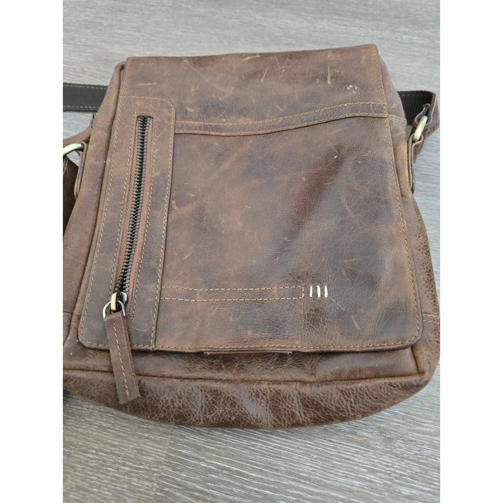 Distressed Brown Leather Crossbody MessengerBag Small TravelSatchel Shoulder Bag